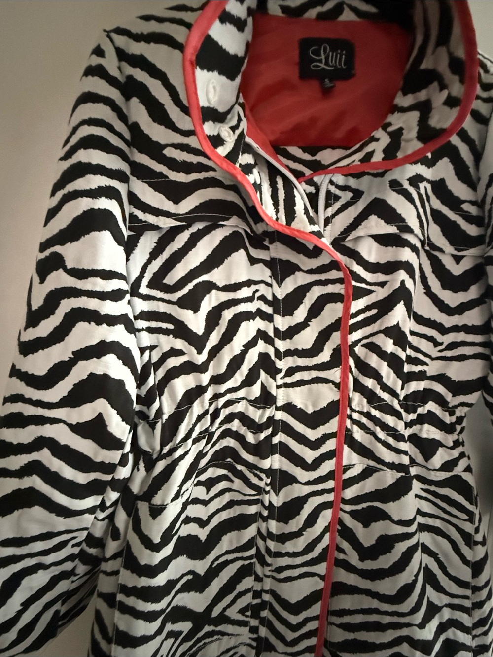 Luii Retro Zebra Print Zip Front Jacket with Coral/Pink Trip Women's Size S - Picture 8 of 15
